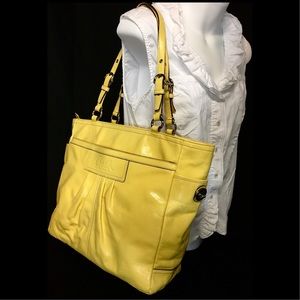 COACH Yellow Pleated Patent Leather Tote Shoulder
